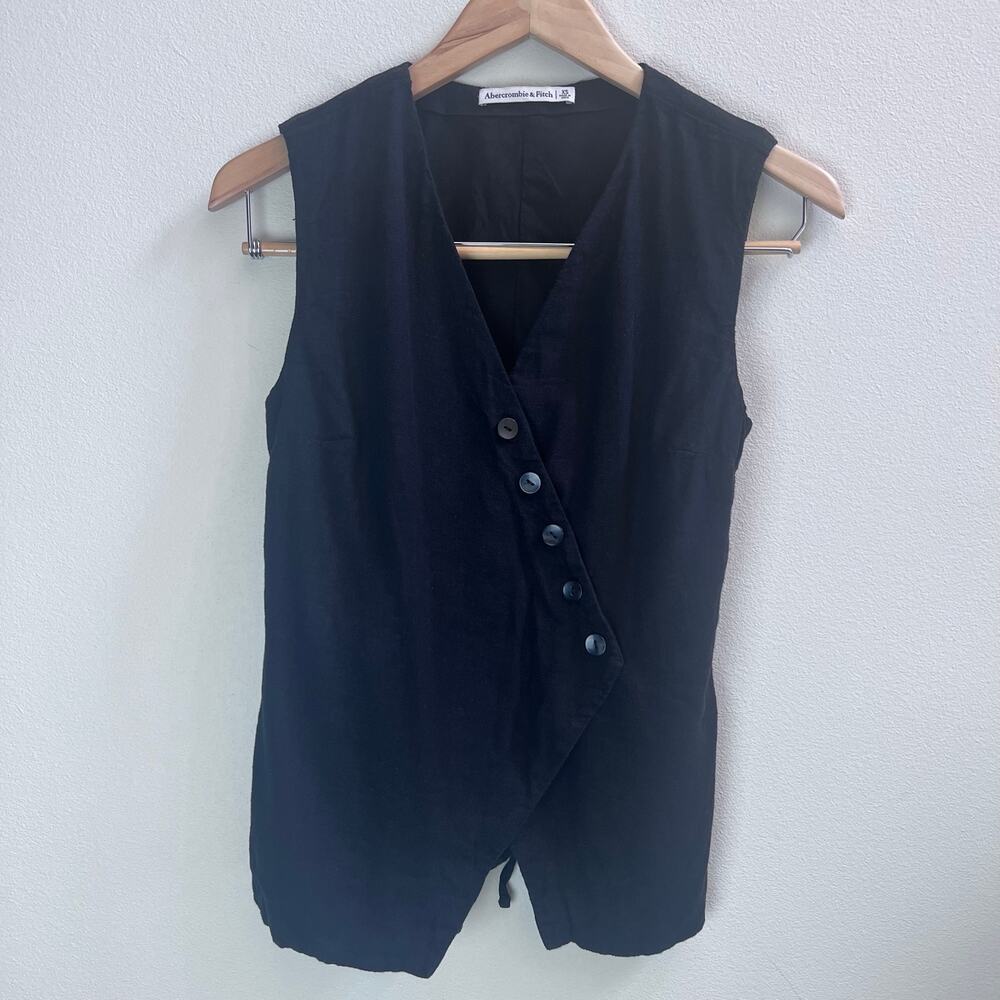 Abercrombie‎ & Fitch Black Linen Blend Sleeveless Button Up Vest Top Women's XS